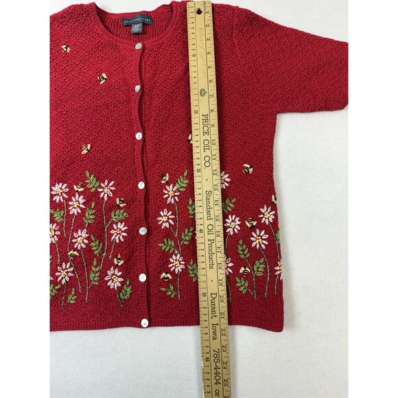Northern Isles Bees Flowers Knit Cardigan Women’s S Grannycore Boho Romantic VTG - Picture 10 of 12